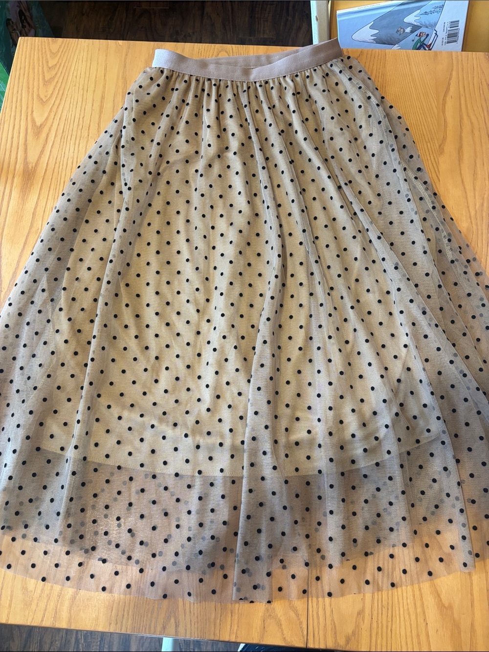 Polka Dot Tulle Midi Skirt - Beige/Black - Picture 3 of 3